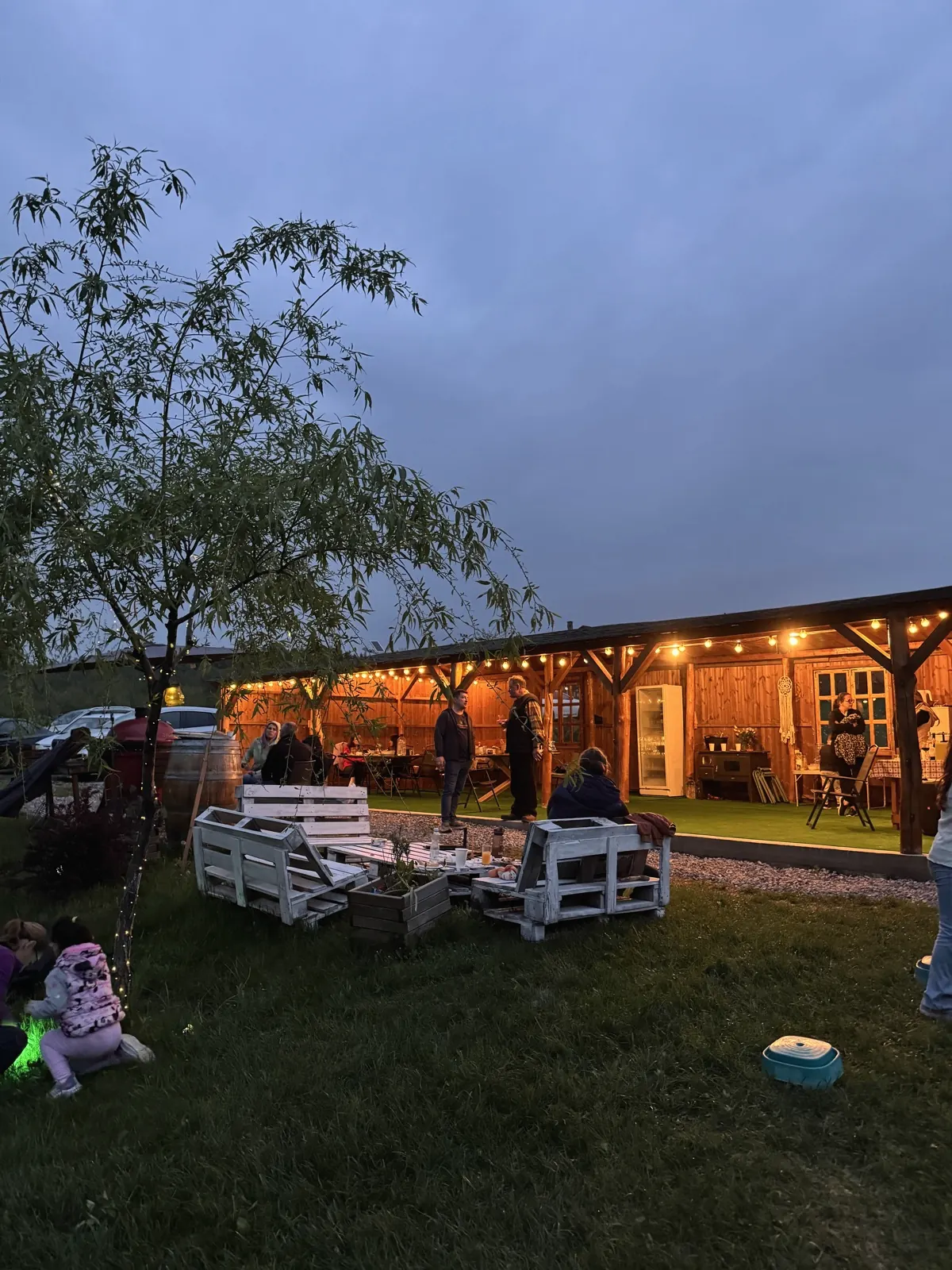Petrecere seara, lângă terasa luminată